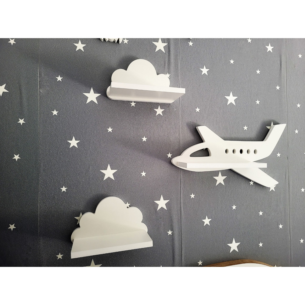 Półki Samolot i chmurki zestaw 3 szt. Prestige - białe
