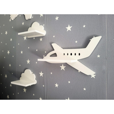 Półki Samolot i chmurki zestaw 3 szt. Prestige - białe